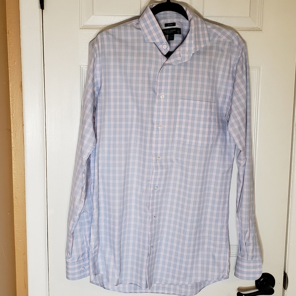 Pronto Uomo Men's Blue Plaid Slim Fit Non Iron Dress Shirt Size 16 36/37 Tall - Picture 3 of 12